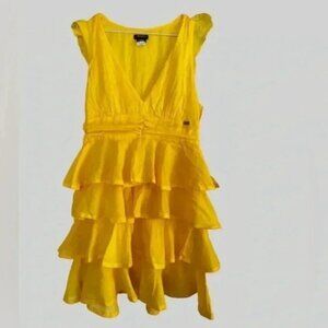 NWT Miss Sixty  mini yellow ruffle day 2 nite beach wedding sexy tiered dress S